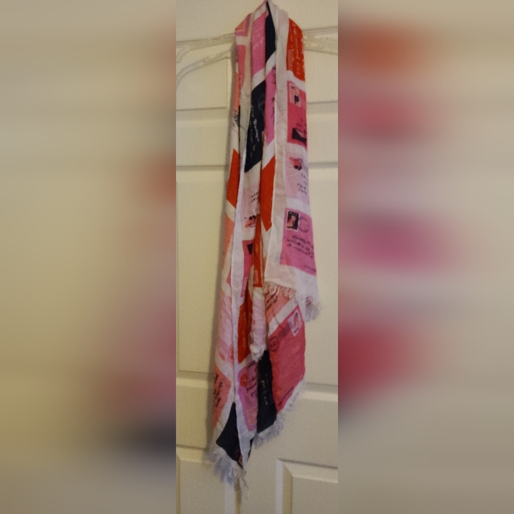 Kate Spade Red and White Postage Scarf